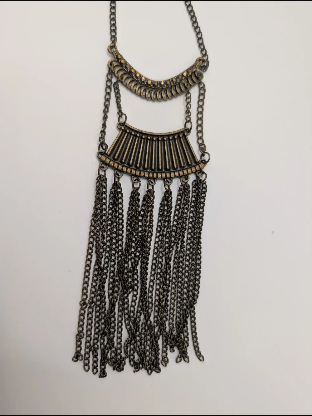 Vintage-Inspired Bronze Tone Fringe Statement Necklace